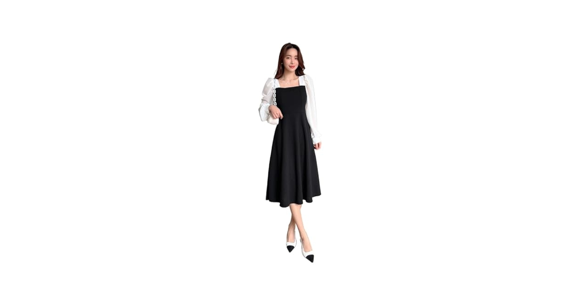 ワンピース SQUARE-SLEEVES DRESS WYYWYY 2024 Women's Midi Dress Long Sleeve Ruched Bust